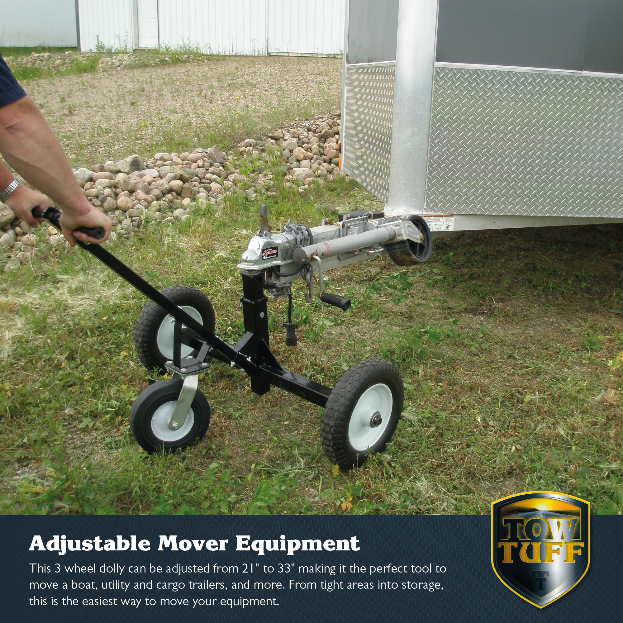 Tow Tuff Adjustable Steel 1000 lb Heavy Duty Trailer Dolly w/ Caster (Open Box) - VMInnovations