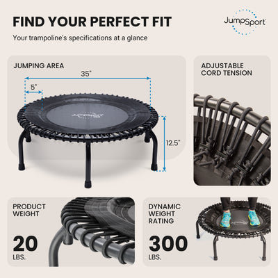 JumpSport 350 PRO Indoor Durable 39-Inch Fitness Trampoline, Black (Used) - VMInnovations