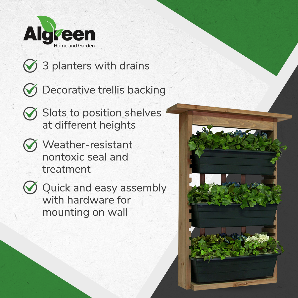 Algreen GardenView Vertical Living Wall Hanging Planter for 3 Planters(Open Box)