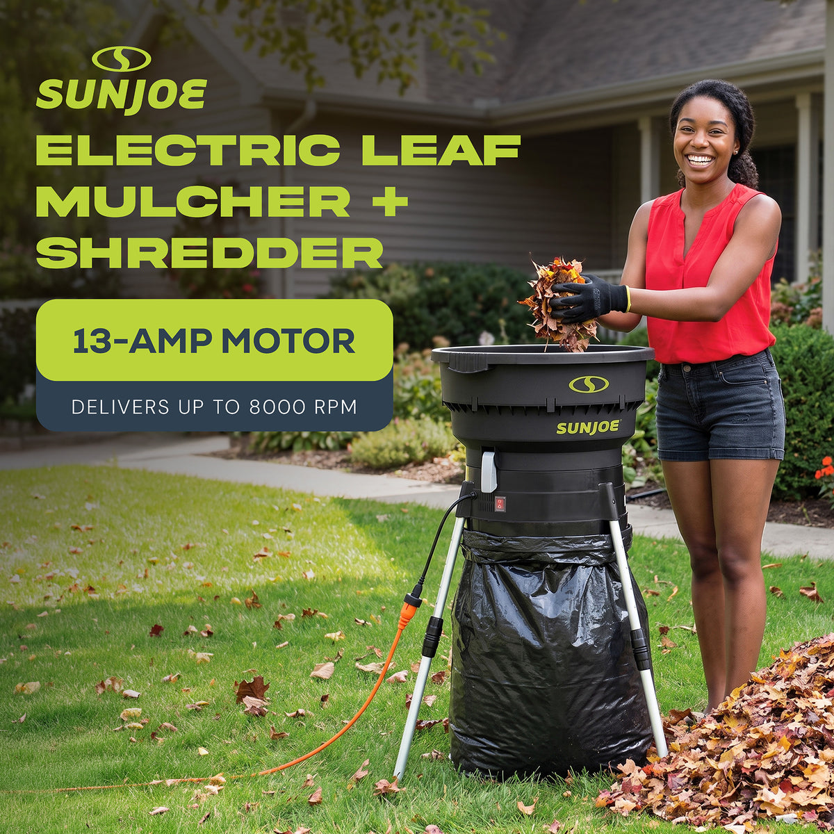 Sun Joe Electric Leaf Mulcher/Shredder 13 Amp w/ Adjustable Dial, Black (Used) - VMInnovations