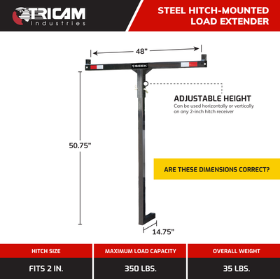 Tricam 350 Pound Capacity Hitch Mounted Steel Load Extender, Black (Used)