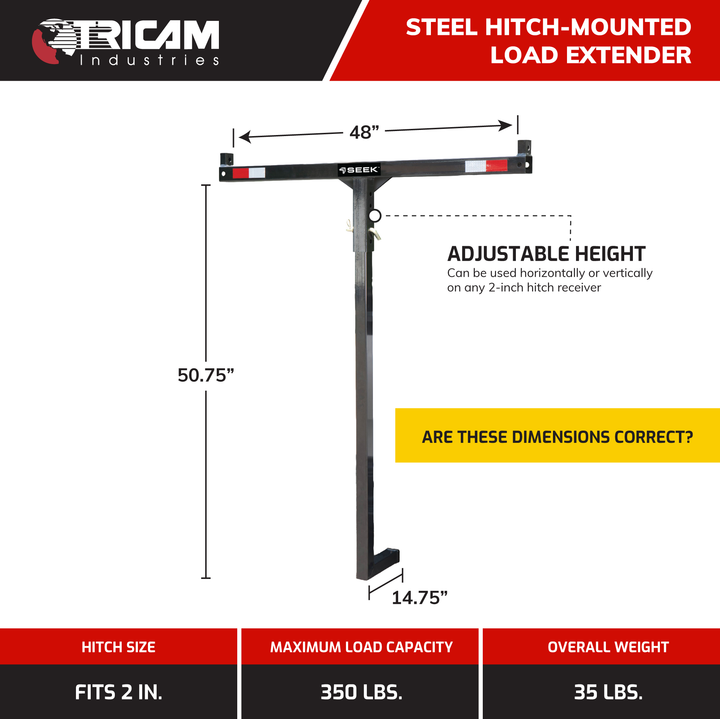 Tricam 350 Pound Capacity Hitch Mounted Steel Load Extender, Black (For Parts)