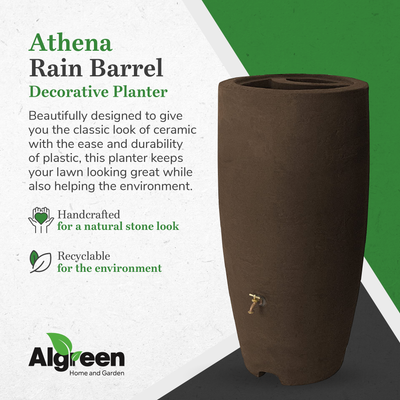 Algreen Athena 80 Gallon Plastic Rain Water Collection Drum Barrel, Brownstone - VMInnovations