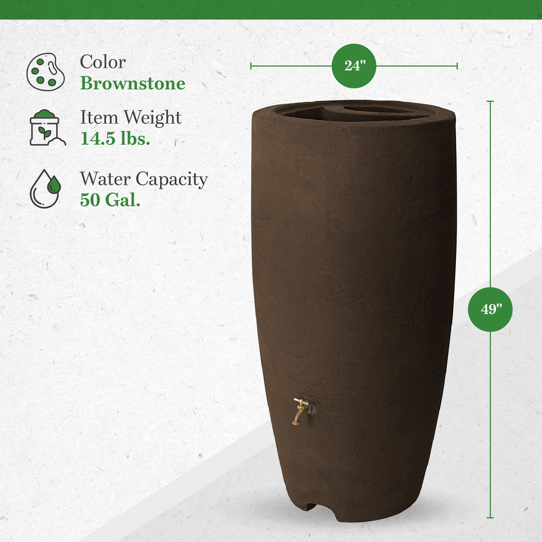 Algreen Athena 80 Gallon Plastic Rain Water Collection Drum Barrel, Brownstone