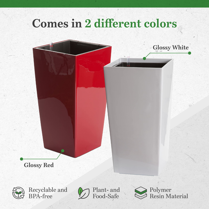 Algreen Modena Square Self-Watering Planter, Glossy White (Open Box)