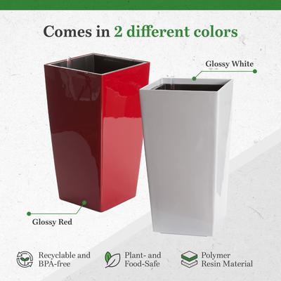 Algreen Modena Square Self-Watering Planter, Glossy White (Open Box) - VMInnovations