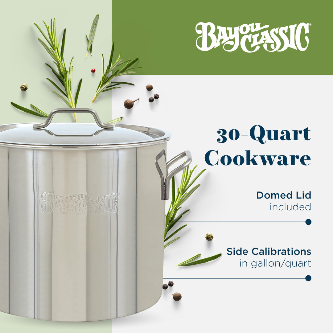 Bayou Classic 30 Qt / 7.5 Gal Stainless Steel Brew Kettle Pot w/ Lid (Open Box)