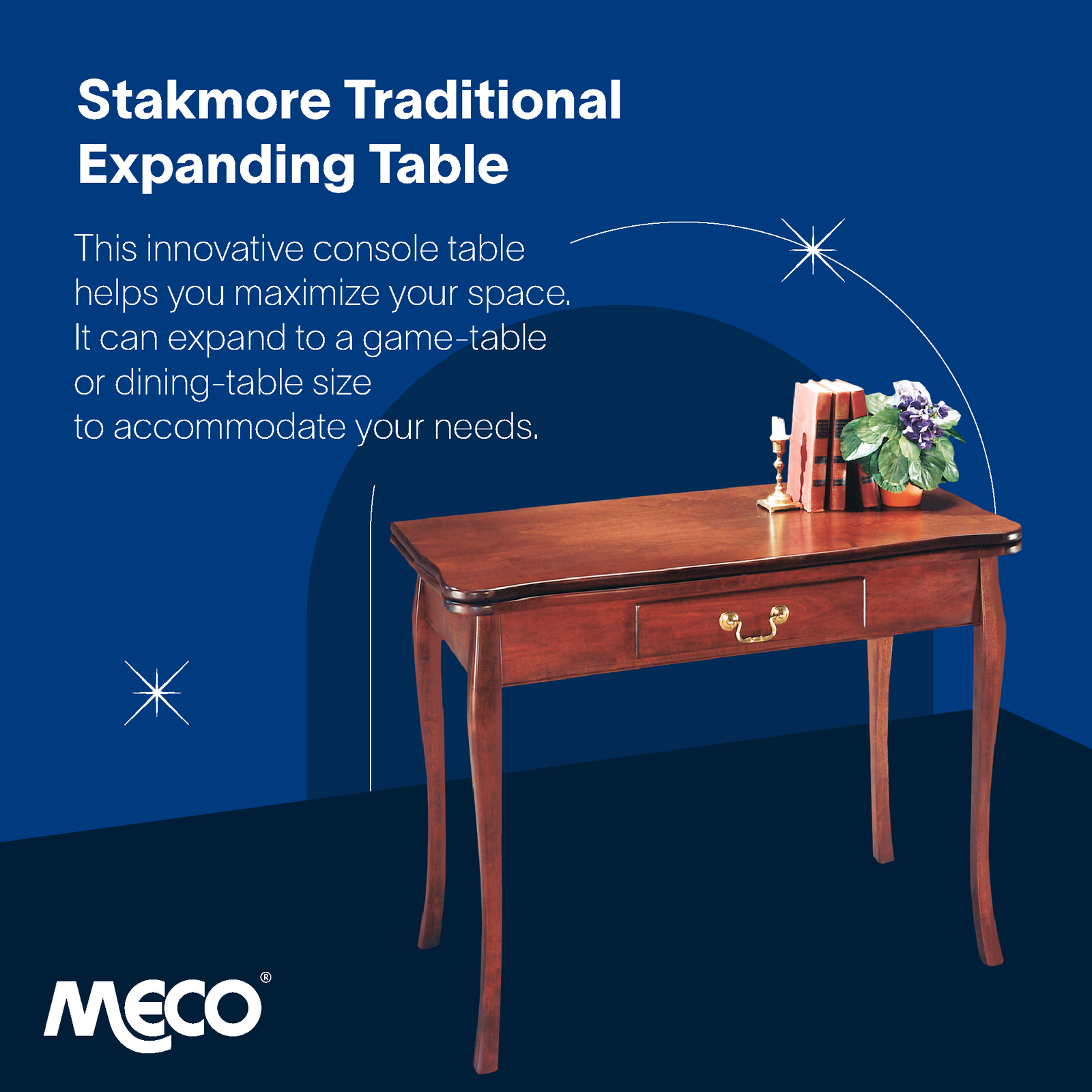 Stakmore Expanding Convertible Console to Dining Room Table w/ 2 Leaves, Cherry - VMInnovations