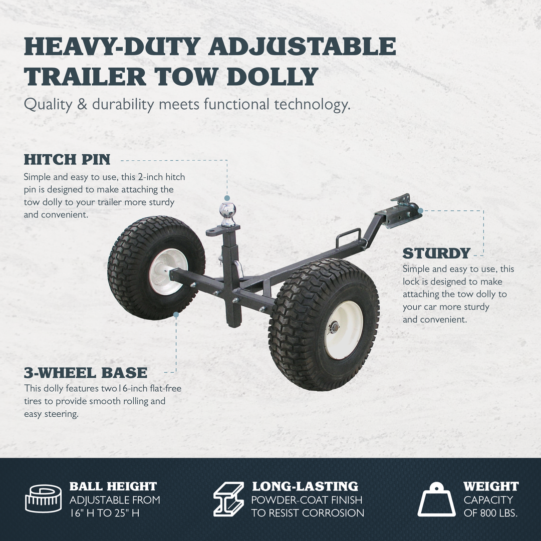 Tow Tuff TMD-800ATV Adjustable Solid Steel 800 Pound Capacity Trailer Dolly