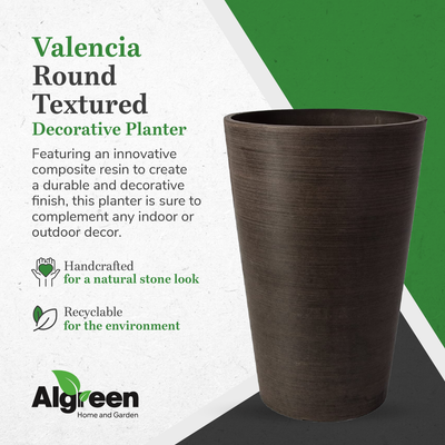 Algreen Valencia 12 x 18 Inch Round Taper Recycled Planter, Chocolate (Open Box) - VMInnovations