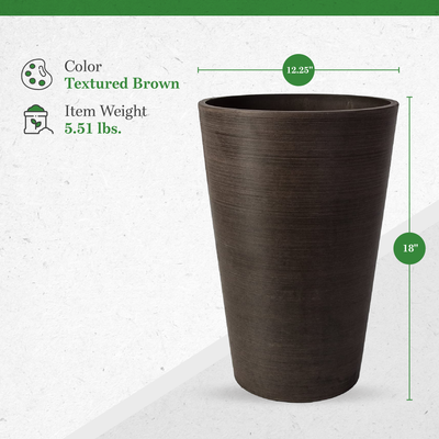 Algreen Valencia 12 x 18 Inch Round Taper Recycled Planter, Chocolate (Open Box) - VMInnovations