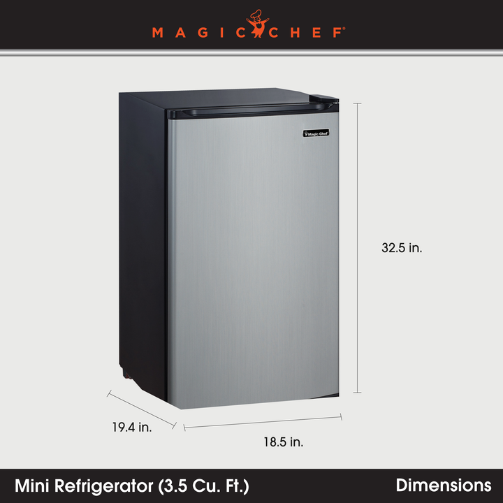 Magic Chef MCBR350S2 3.5 Cubic Foot Compact Mini Fridge with Freezer, Silver