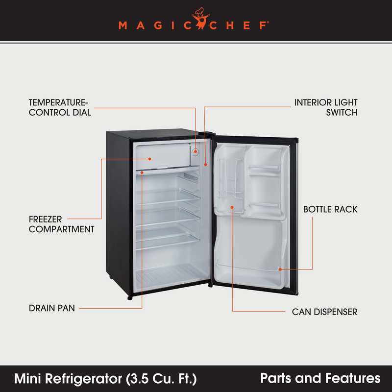 Magic Chef MCBR350S2 3.5 Cubic Feet Compact Mini Refrigerator & Freezer, Silver