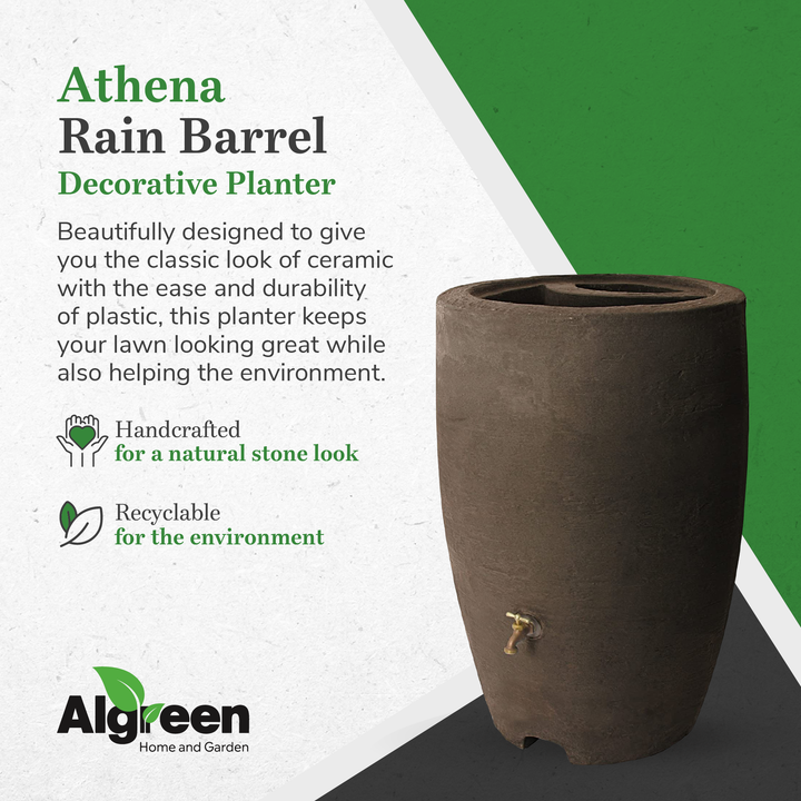 Algreen Athena 50 Gallon Plastic Rain Water Collection Drum Barrel, Brownstone