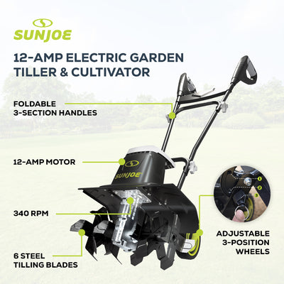 Sun Joe 12-Amp 6 Steel Tines Electric Corded Garden Cultivator (Open Box)