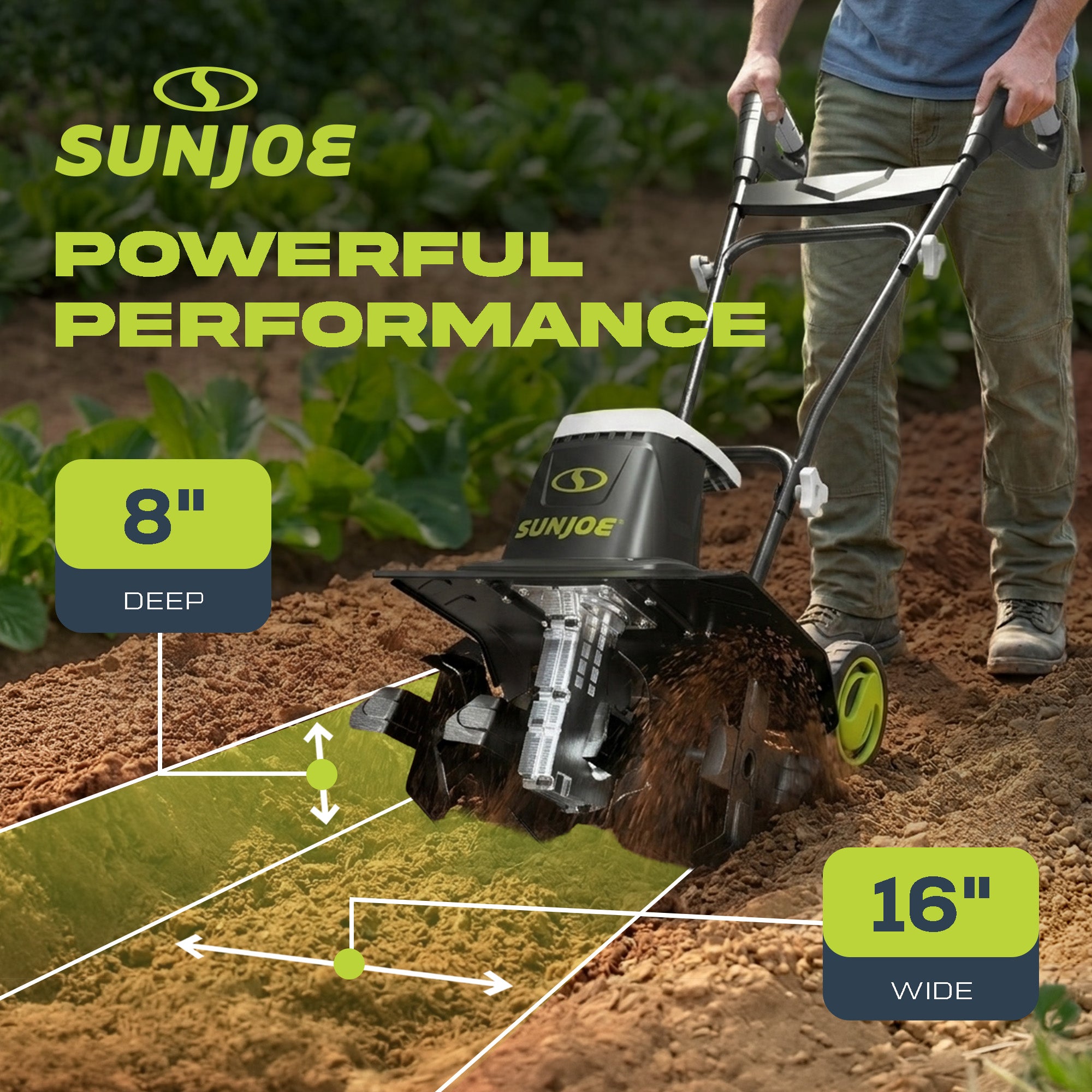 Sun Joe Electric Garden Tiller Cultivator, Steel Tines, 12 Amp, 16", TJ603E