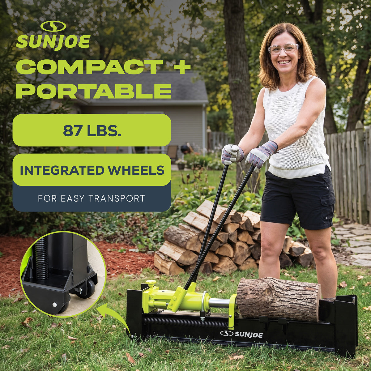 Sun Joe Hydraulic Steel Beam Log Splitter, 10 Ton Capacity, Green (Open Box)