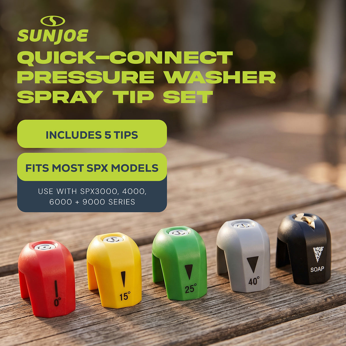 Sun Joe 5 Piece Quick Connect Pressure Washer Spray Tips, SPX3000-TPS