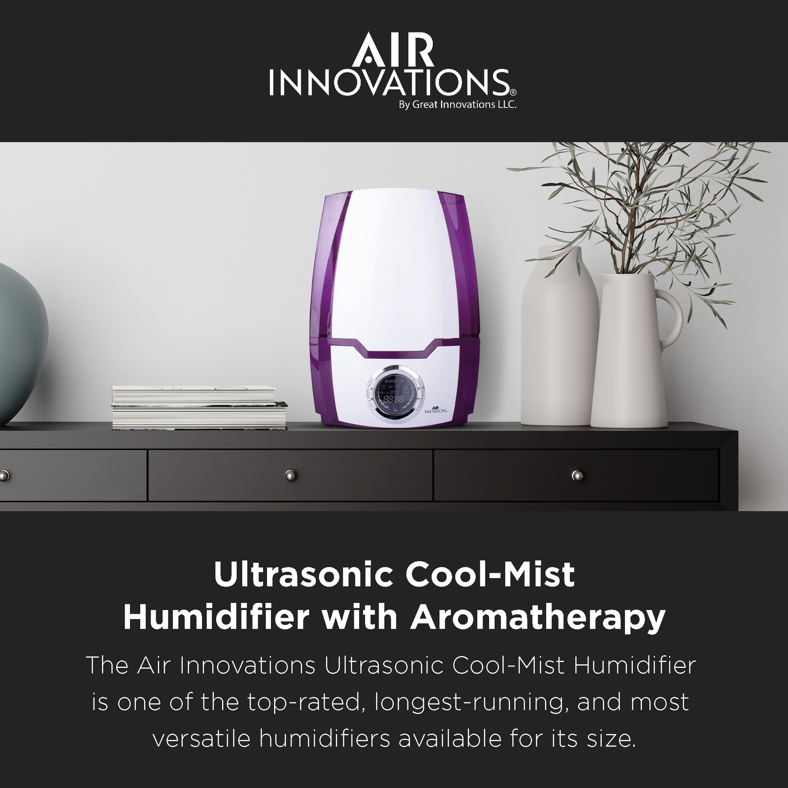 Air Innovations Cool Mist Ultrasonic Humidifier, Purple (Open Box) - VMInnovations