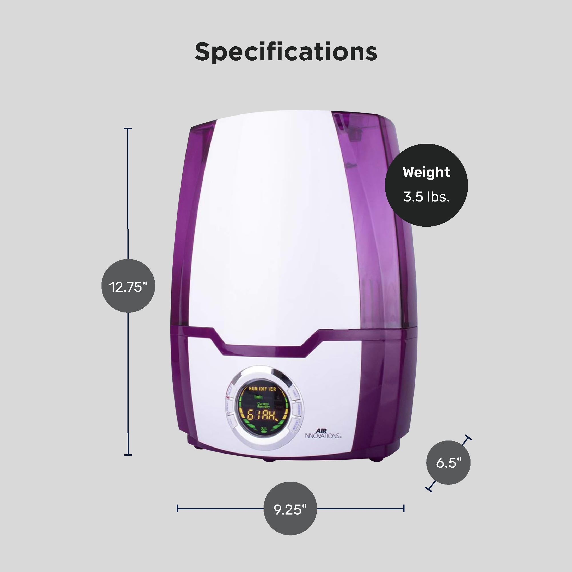 Air Innovations Cool Mist Ultrasonic Humidifier, Purple (Open Box) - VMInnovations
