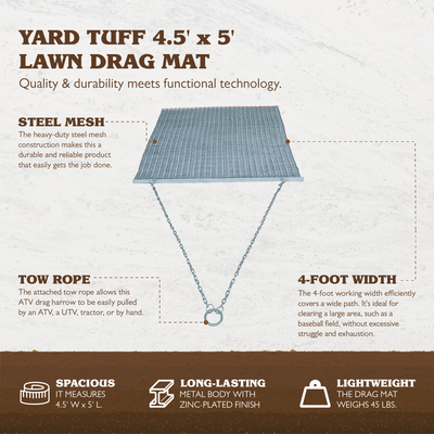 Yard Tuff 455TBDM ATV/UTV 5' x 4.5' Zinc & Steel Field Surface Leveling Drag Mat