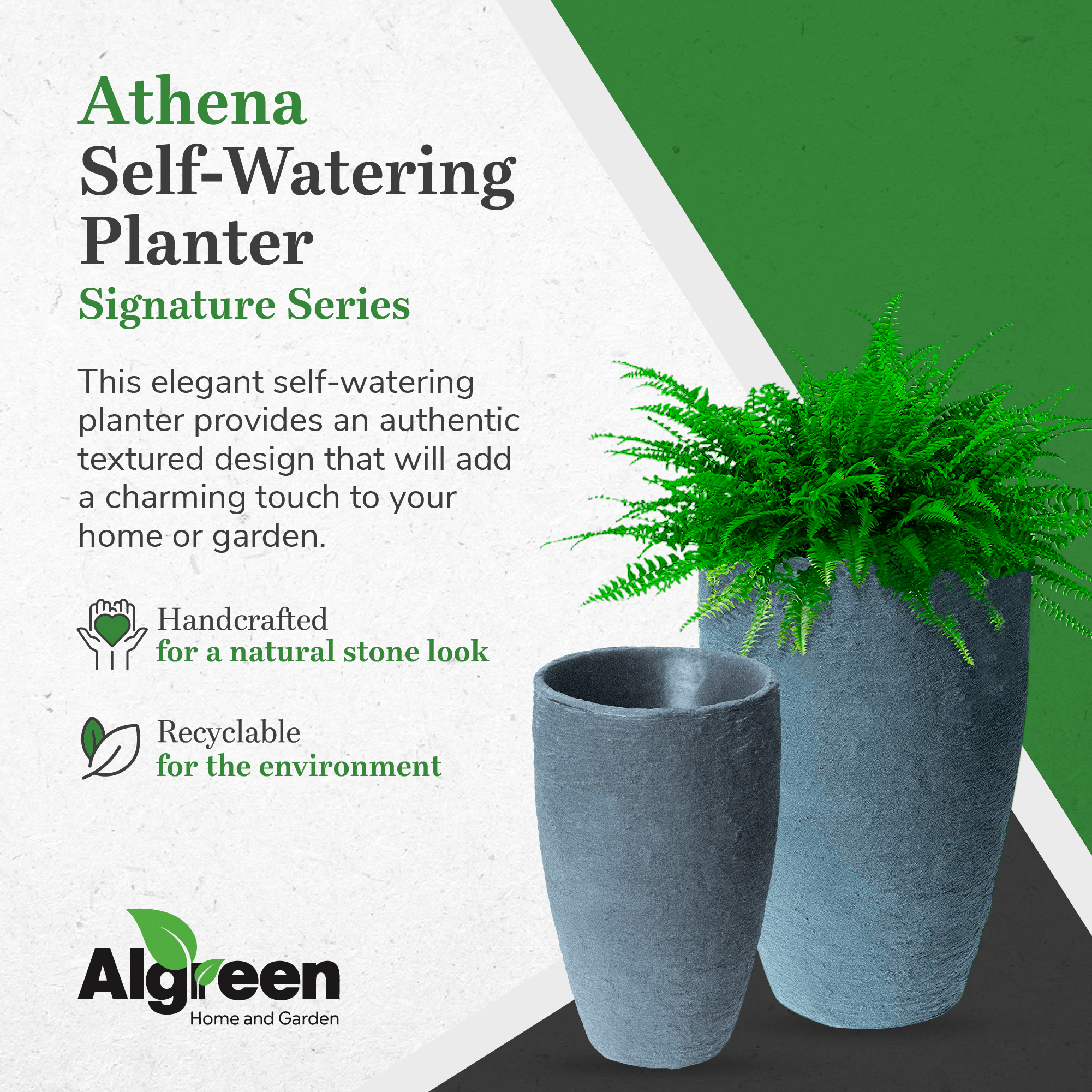 Algreen Athena 20.5" x 12.6" Self Watering Plastic Planter (Open Box) (2 Pack) - VMInnovations