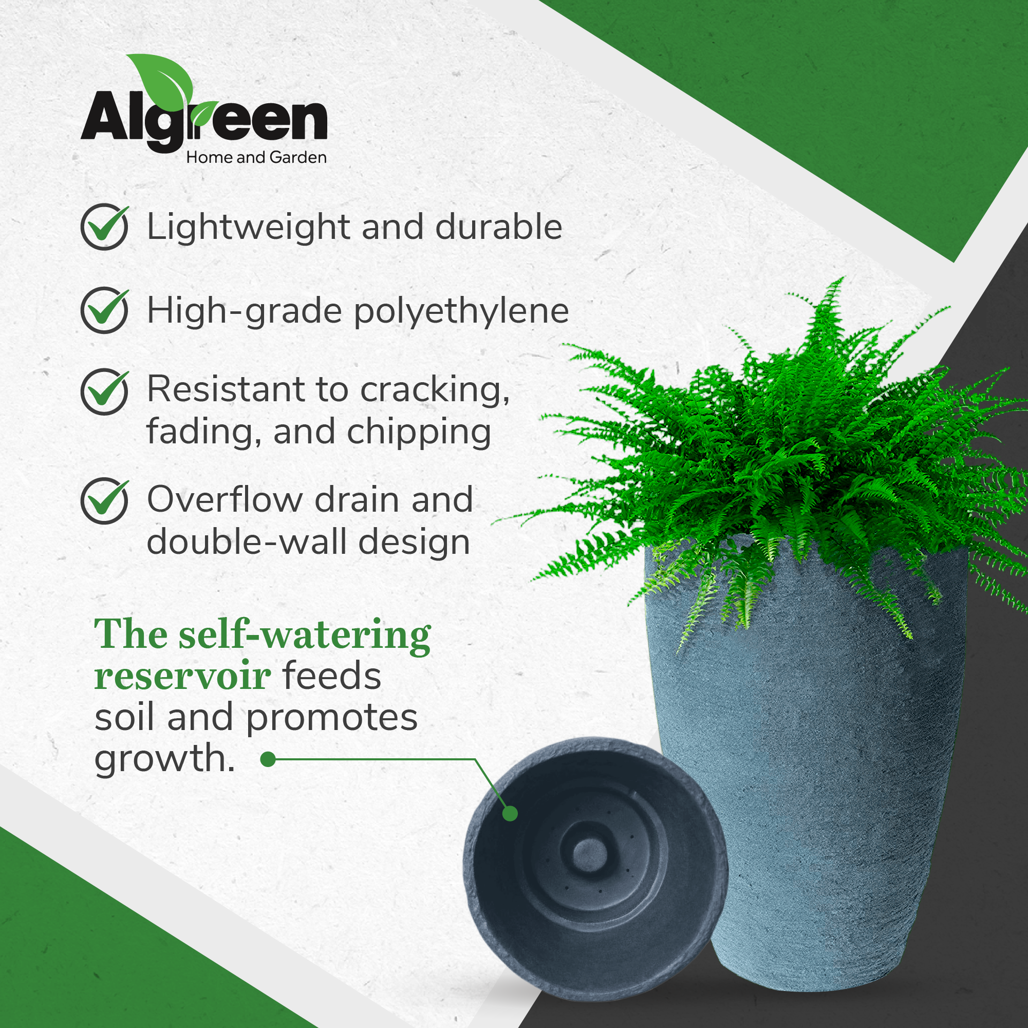 Algreen Athena 20.5" x 12.6" Self Watering Plastic Planter (Open Box) (2 Pack) - VMInnovations