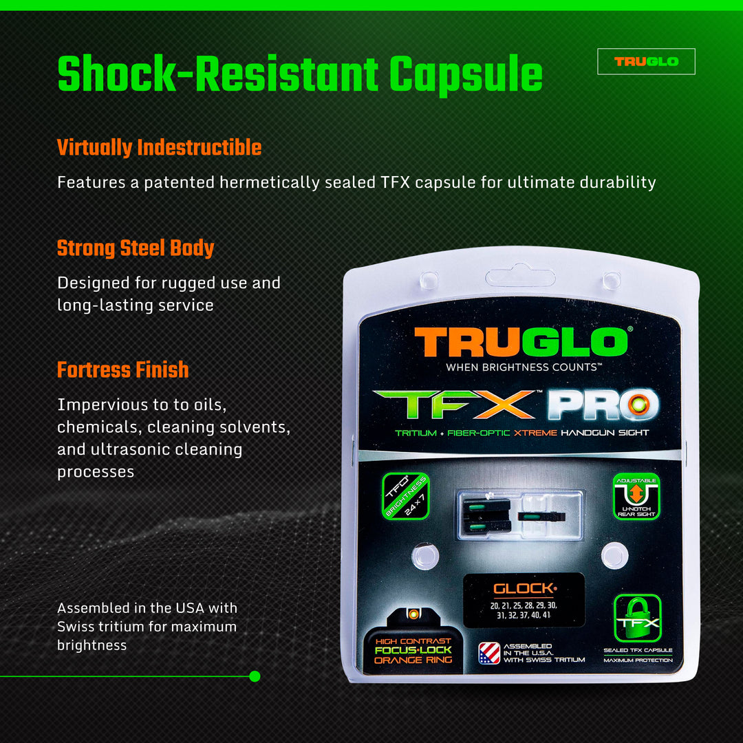 TruGlo TFK Pro Fiber Optic Tritium Handgun Glock Sight, Glock 20/21 (Open Box) - VMInnovations