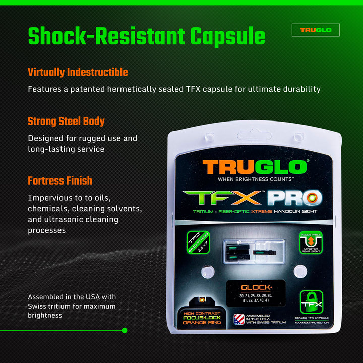 TruGlo TFK Pro Fiber Optic Tritium Handgun Glock Sight, Glock 20/21 (Open Box) - VMInnovations