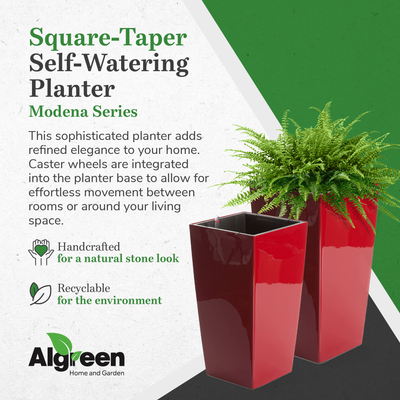 Algreen Modena 22" Inside/Outside Self-Watering Square Planter Pot w/Wheels, Red - VMInnovations