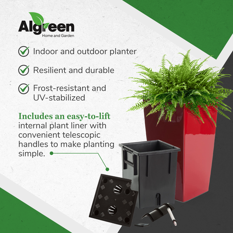 Algreen Modena 22" Self-Watering Square Planter Pot w/Wheels, Red (Open Box)