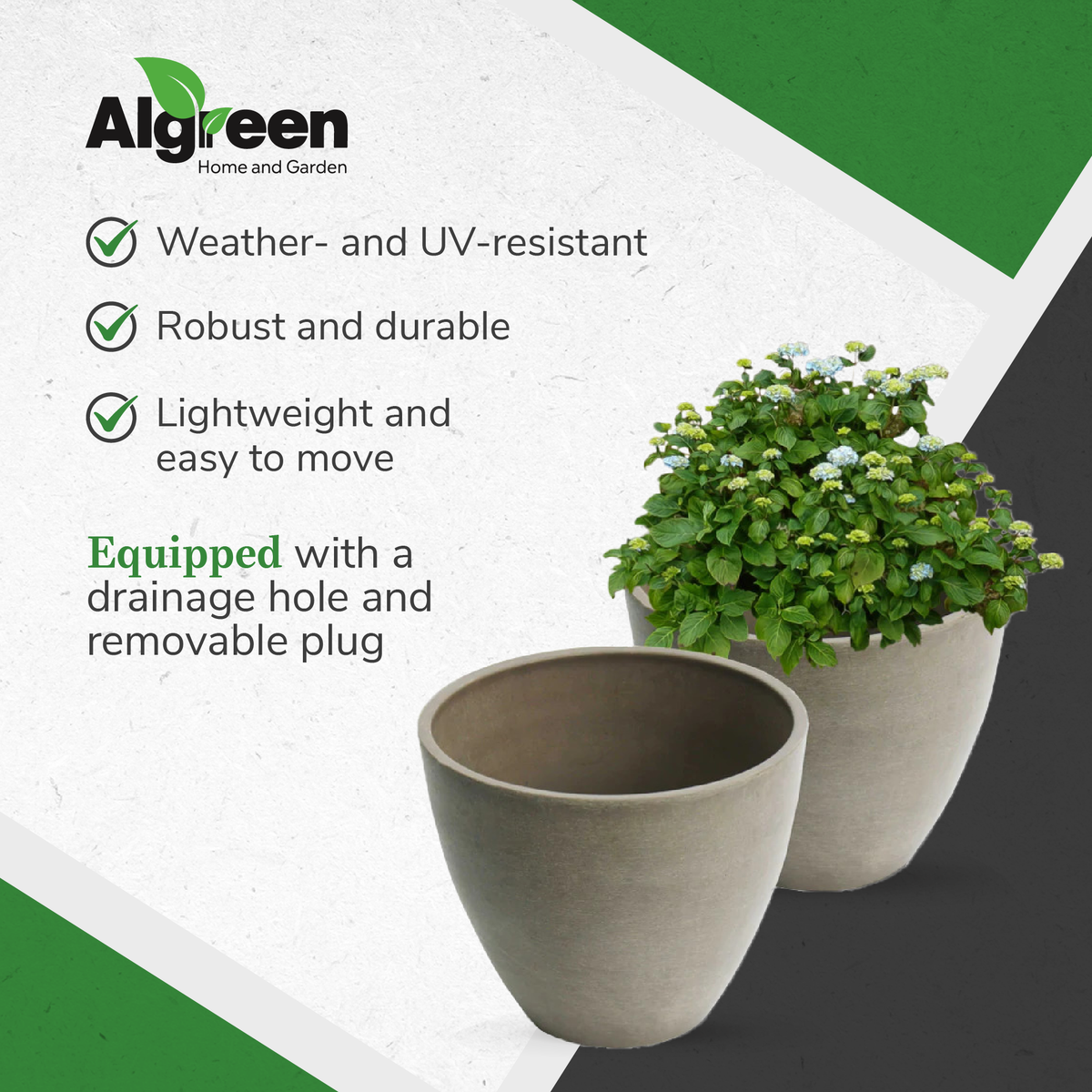 Algreen Valencia 10 x 8.3 Inch Garden Plant Pot Planter, Taupe (Open Box)