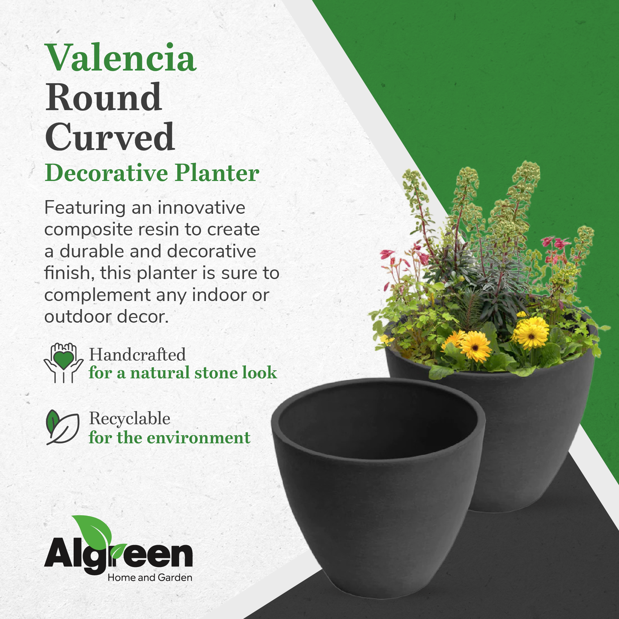 Algreen Valencia 10 Inch x 8.3 Inch Flower Plant Pot Planter, Charcoal (Used)