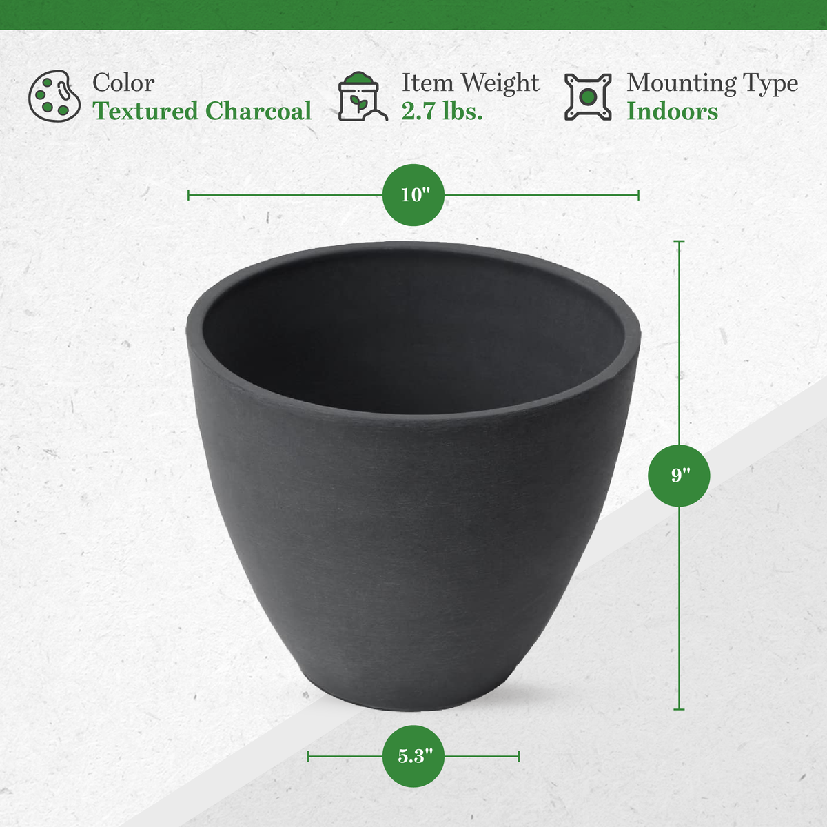 Algreen Valencia 10 Inch x 8.3 Inch Flower Plant Pot Planter, Charcoal (Used)