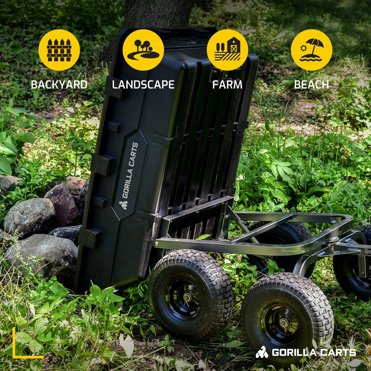 Gorilla Carts 1500 Pound Capacity Poly Yard Dump Utility Cart, Black (For Parts)