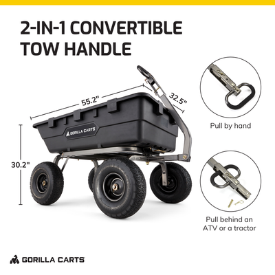 Gorilla Carts Heavy Duty Poly Yard Dump Cart Garden Wagon with 15 Inch Tires