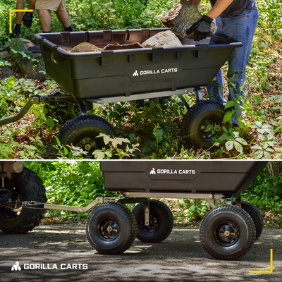 Gorilla Carts Heavy Duty Poly Yard Dump Cart Garden Wagon with 15 Inch Tires