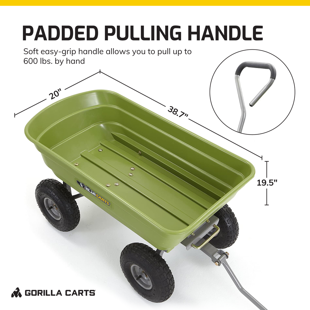 Gorilla Carts Heavy Duty Poly Yard Dump Cart, Lawn & Garden Wagon, 600 Lb, Green