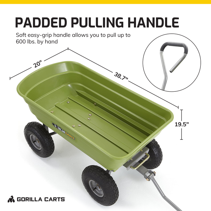 Gorilla Carts 600lb Capacity Poly Yard Dump Utility Cart, Green (Open Box)