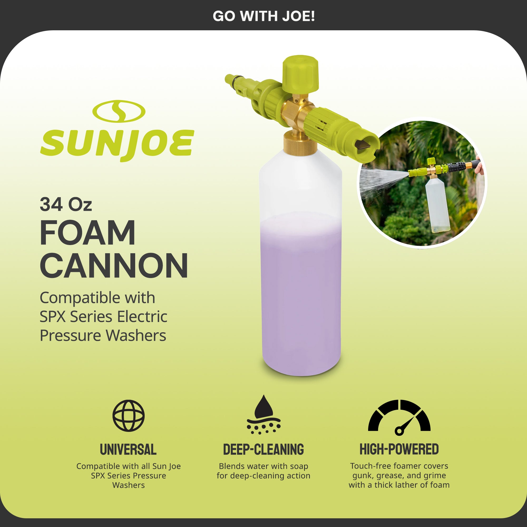 Sun Joe Foam Soap Spray Cannon for SPX Series Pressure Washers, 34 Oz, SPX-FC34