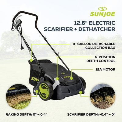 Sun Joe 13 Inch 12 Amp Electric Scarifier, Lawn Dethatcher with Bagger(Open Box)