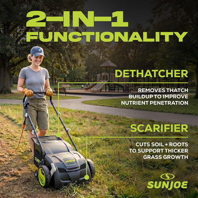 Sun Joe 13 Inch 12 Amp Electric Scarifier, Lawn Dethatcher with Bagger(Open Box)
