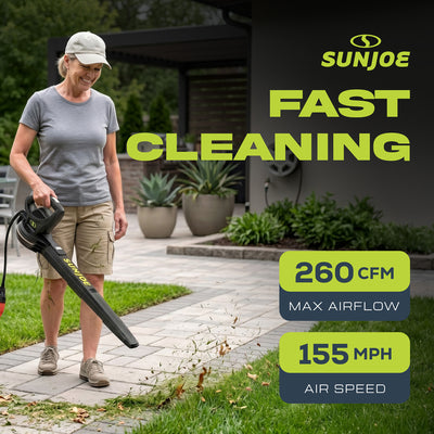 Sun Joe Electric Leaf Blower, 6 Amp Motor, 155 MPH Air Speed, Black (Used)