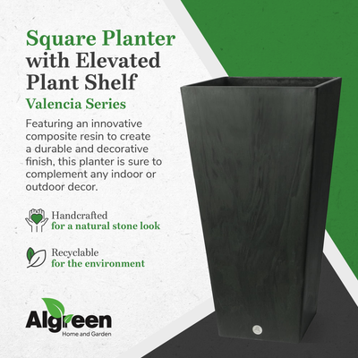 Algreen Valencia All-Natural 31" Inside/Outside Square Planter Pot, Matte Black