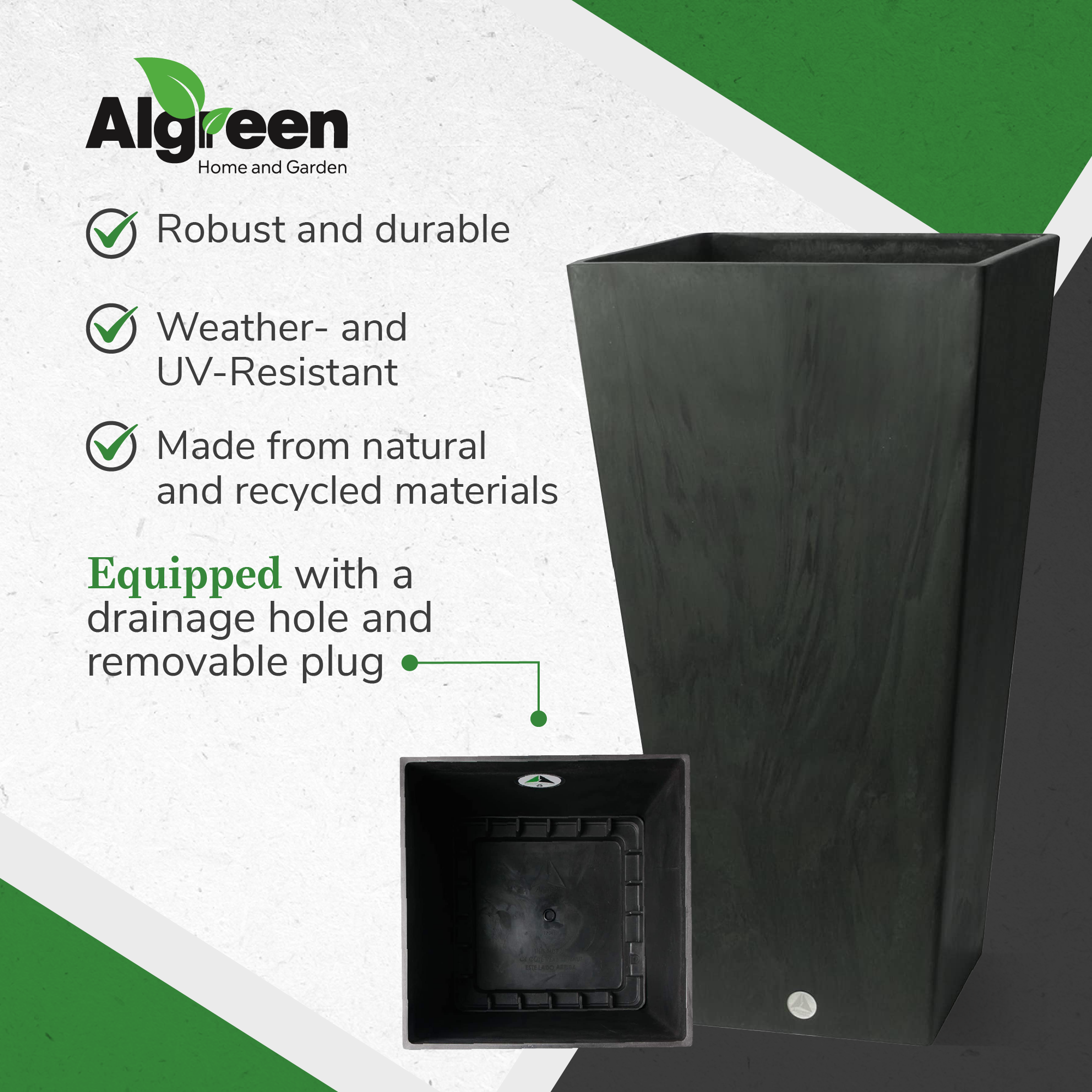 Algreen Valencia 31" Inside/Outside Square Planter Pot, Matte Black (Open Box) - VMInnovations
