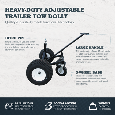 Tow Tuff Adjustable Steel 1500 lb Heavy Duty Trailer Dolly w/ Caster (Open Box)