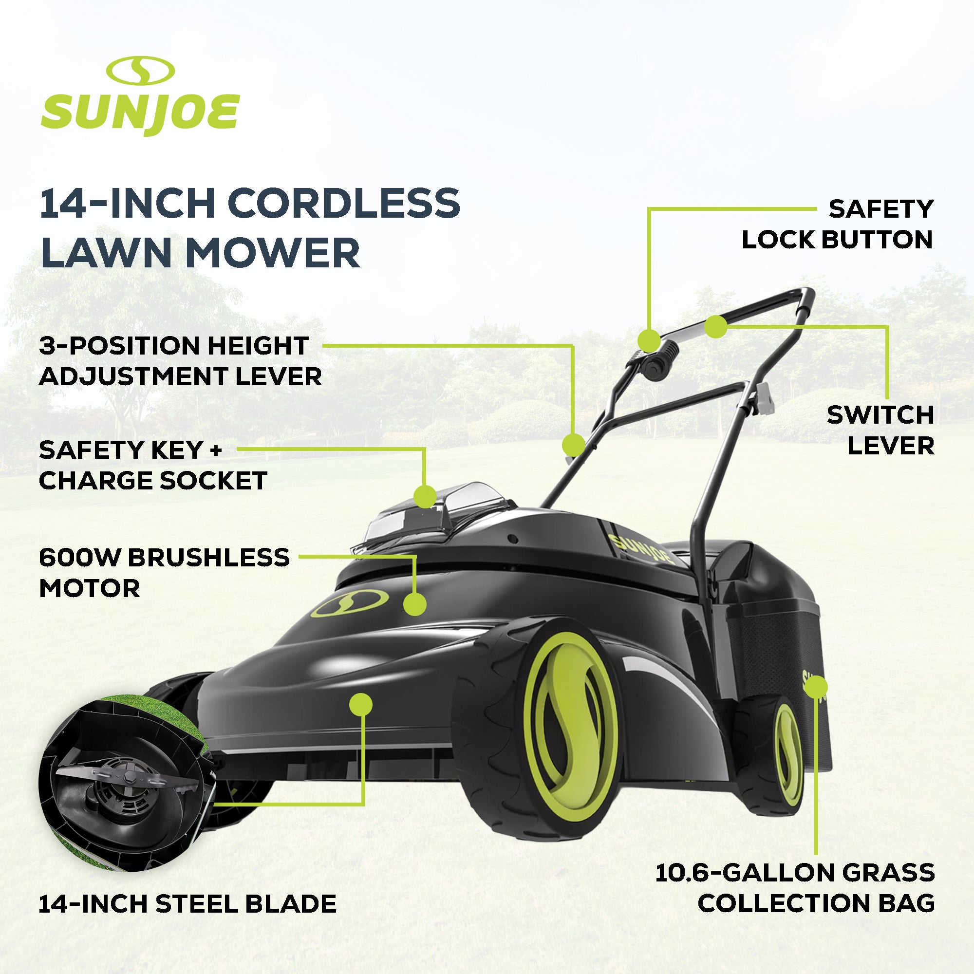 Sun Joe Cordless Electric 14" Push Behind Lawn Grass Mower, Green (For Parts) - VMInnovations
