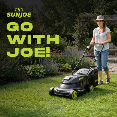 Sun Joe 28V Cordless Electric 14 Inch Push Behind Lawn Mower, Green (Open Box) - VMInnovations