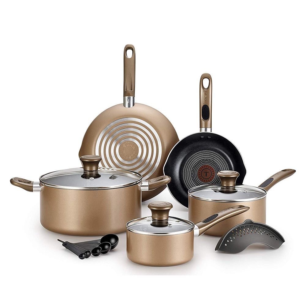 T-Fal Excite Pro Glide Nonstick Thermo Spot Cookware Set, Bronze (Open Box)