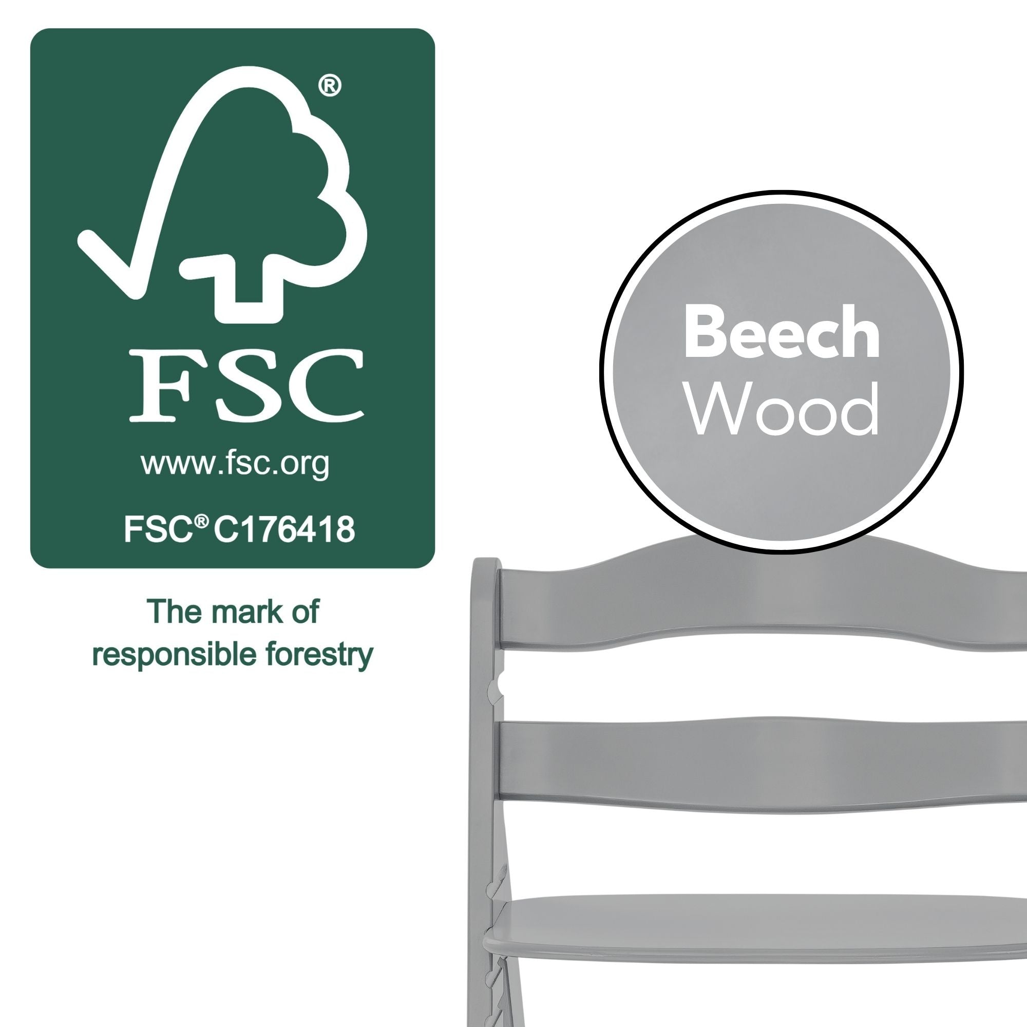 hauck Alpha+ Grow Along Adjustable Wooden Baby High Chair Seat, Beechwood, Grey